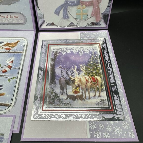Handmade Christmas Cards with Envelopes Colorful Set of 6 Santa Birds Dog Purple - Picture 6 of 15